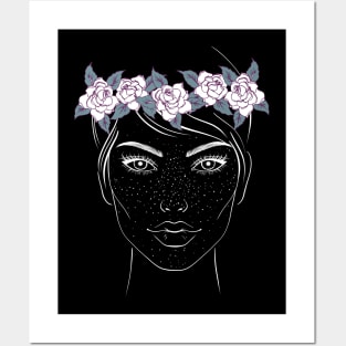 Beautiful Lady Face with Rose Crown Posters and Art